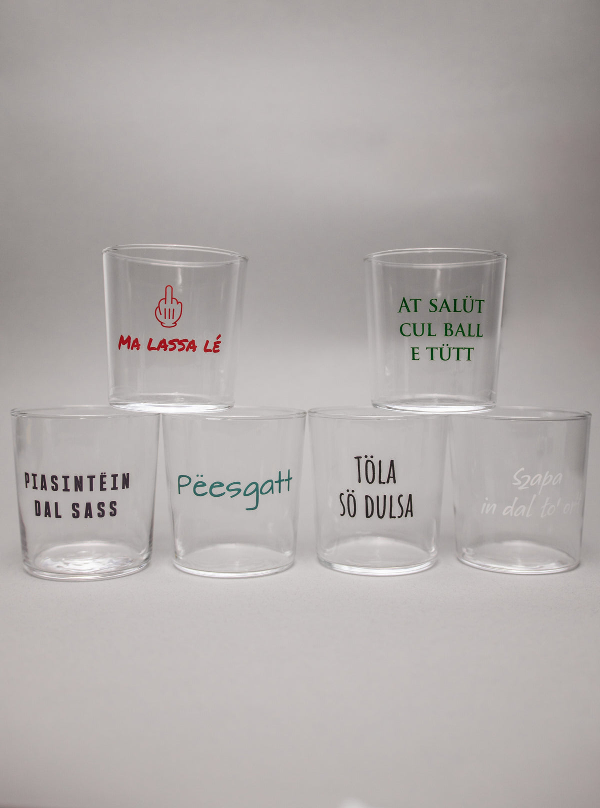 Set di 6 Bicchieri con frasi in dialetto piacentino
